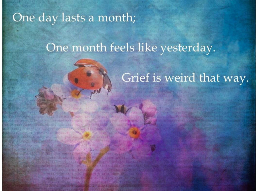 One day lasts a month; One month feels like yesterday; Grief is weird that way